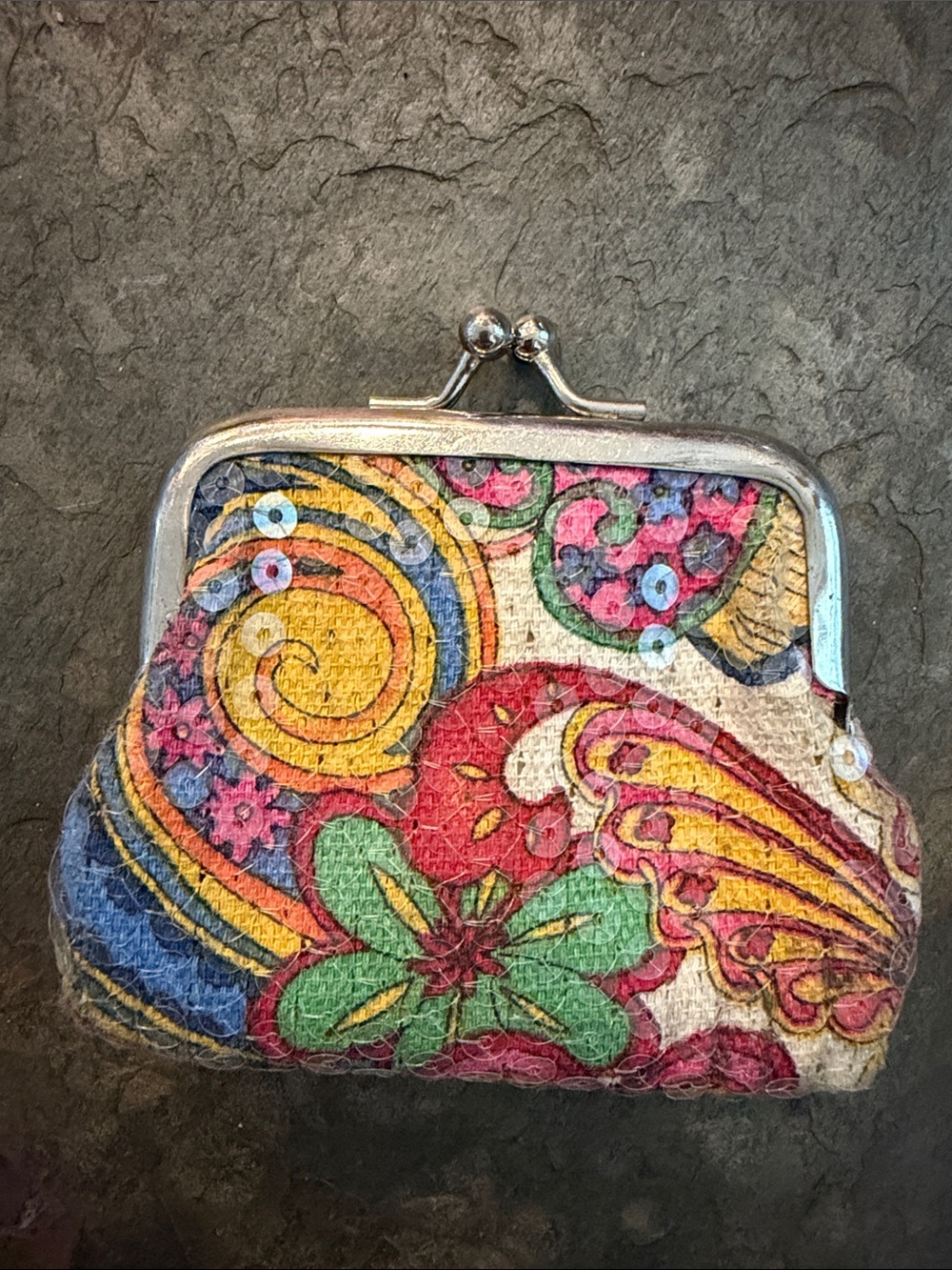 1960s sequin coin purse colorful Floral Pattern Women's  - Multicolor  , snap